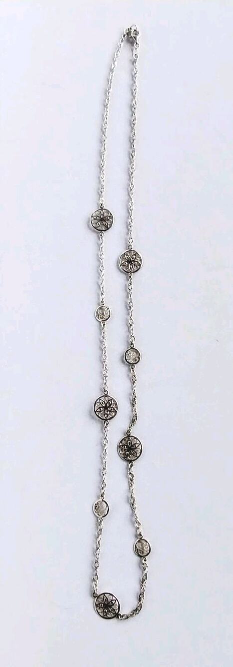 Milor Italy Contemporary Sterling Silver Chain Scrollwork Station Necklace 28"